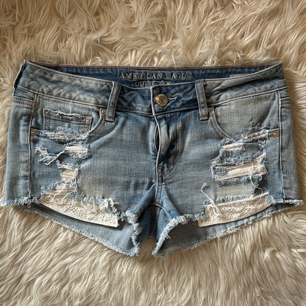 American Eagle Outfitters Blue Distressed Denim Shorts